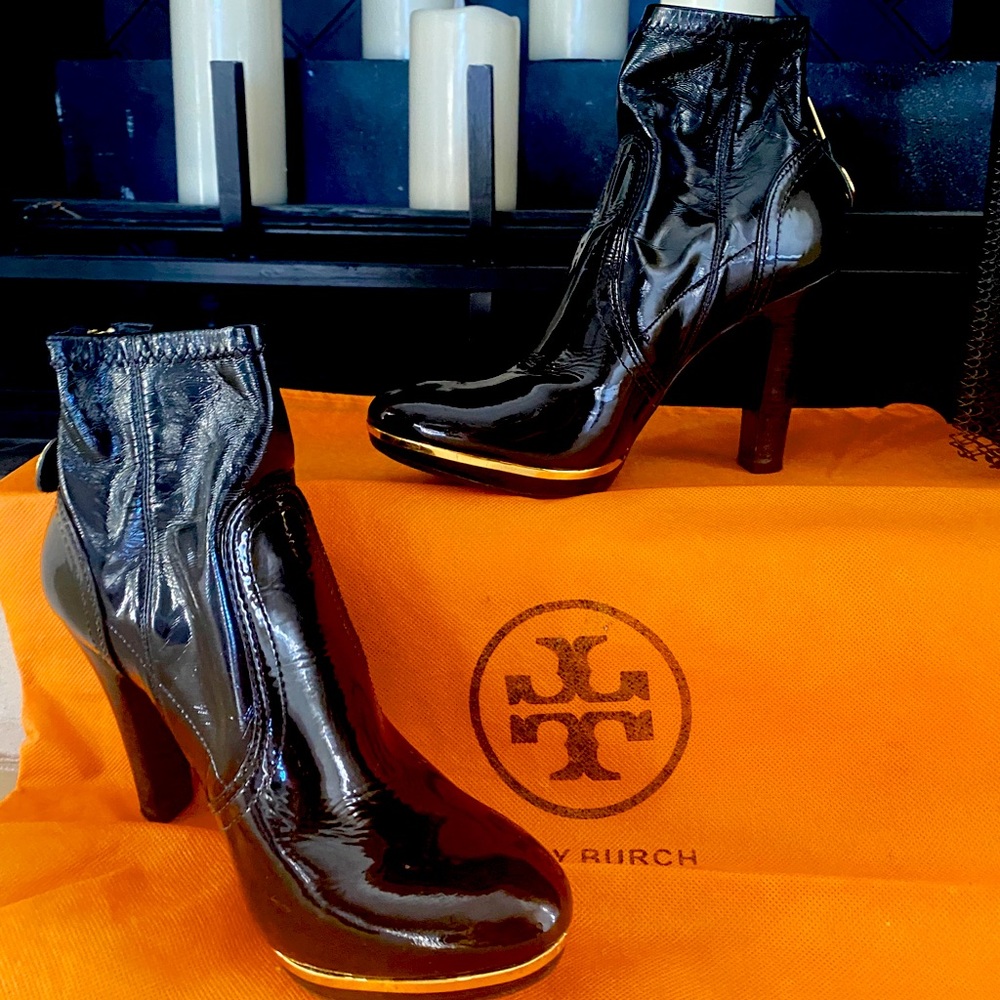 Tory Burch patent leather heeled booties